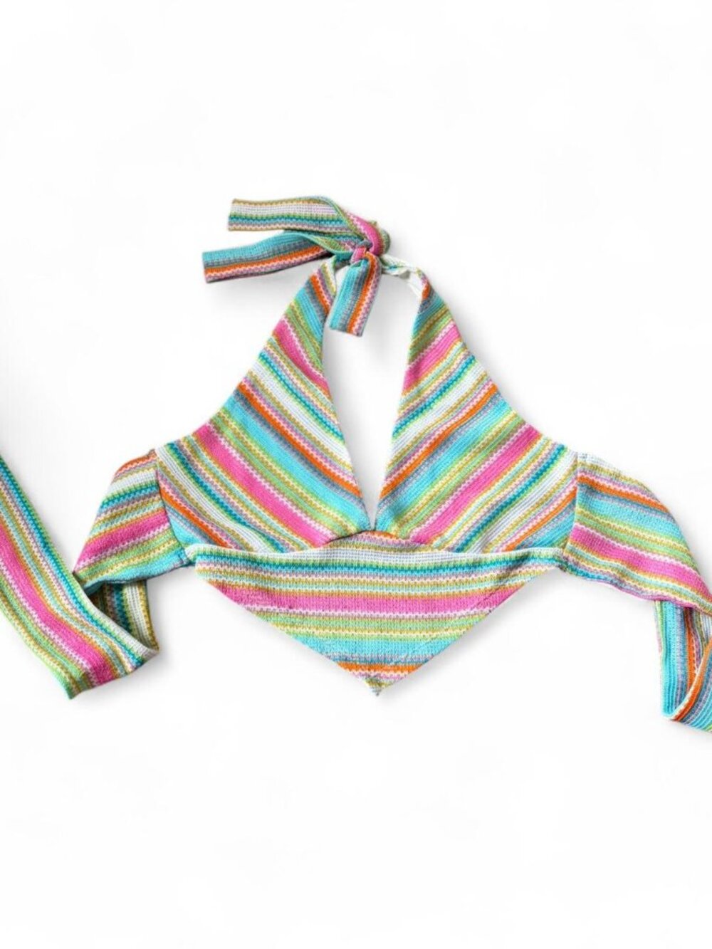 Multi-colored striped halter crop top with tie back   Size medium